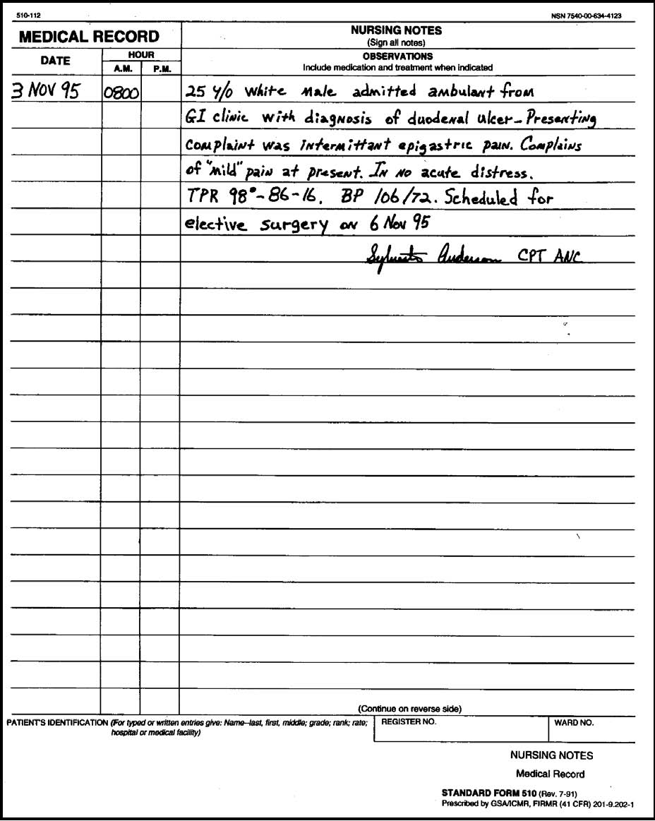 Nurse Charting Forms