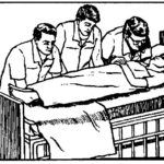 Figure 3-5B. Team member No. 2 positioning patient for three-man carry, bed to wheeled litter (continued).