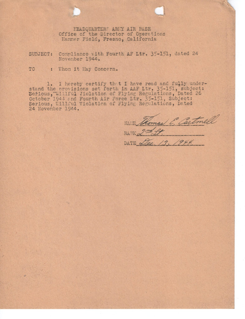 Compliance Letter 13 December 1944
