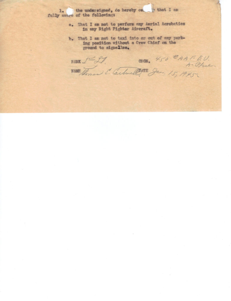 Compliance Letter 15 January 1945
