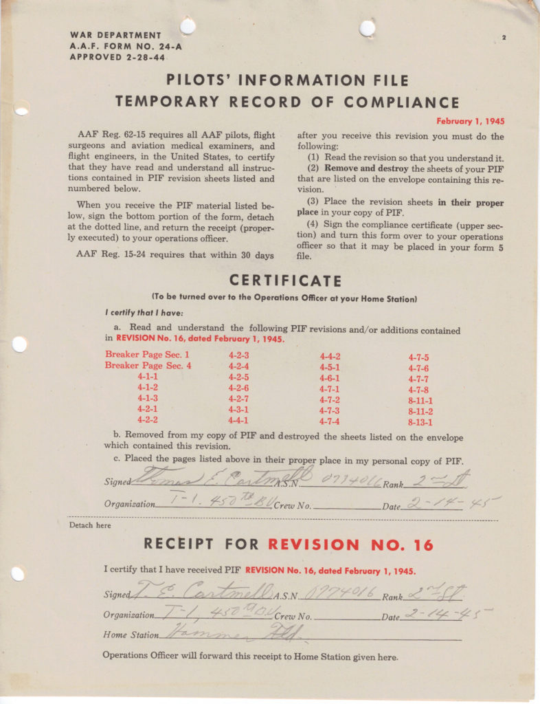 Pilot Information File Certificate