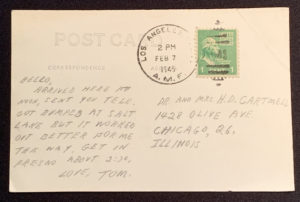February 7, 1945, Los Angeles, California, Post Card