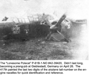 "Lonesome Polecat" after a wheels up landing on April 26, 1945