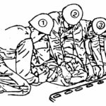 Figure 2-5. Placing a casualty on a long spine board using the log roll technique.