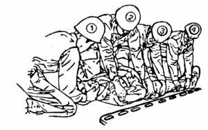 Figure 2-5. Placing a casualty on a long spine board using the log roll technique.