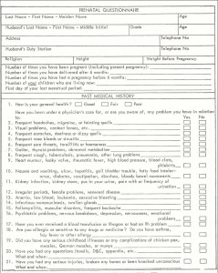 Figure 6-1A. BAMC Form 287 NS, Prenatal Questionnaire (front)
