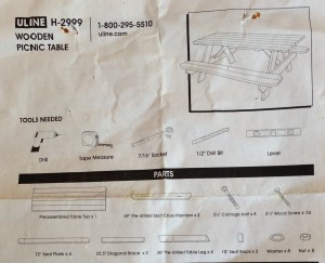 Instructions for the Uline 6' A-Frame Wooden Picnic Table seemed simple enough.