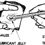 Figure 2-11. Lubricating a rectal thermometer.